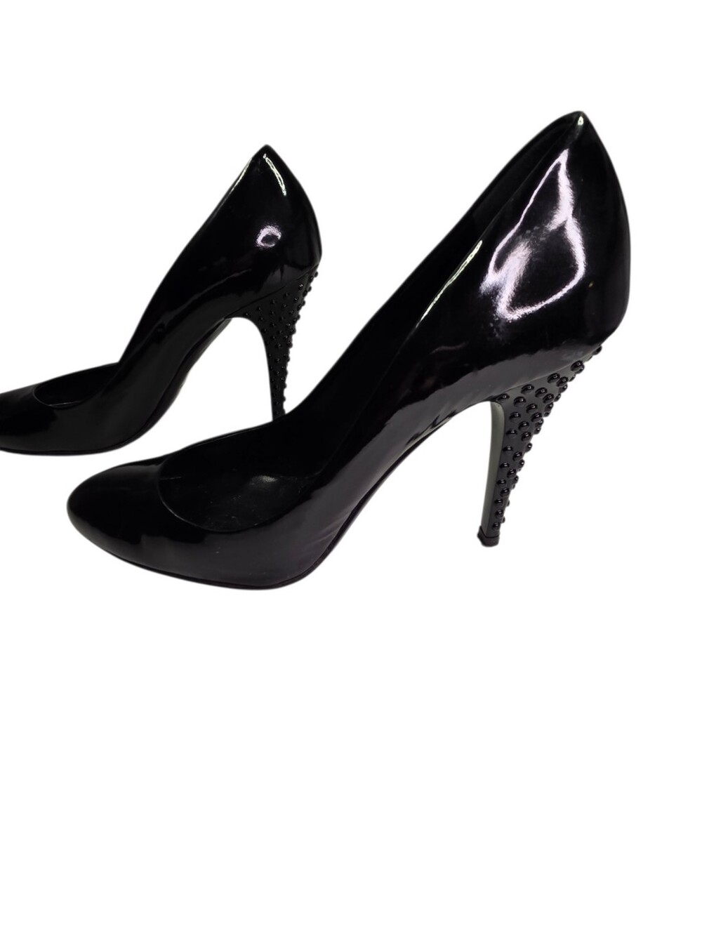 Burberry Designer Black Patent Leather Studded Heel Pumps Luxury EU 38.5 US 8.5